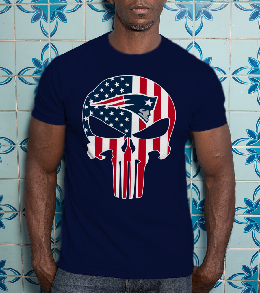 New England Patriots American Flag Skull T-Shirt
