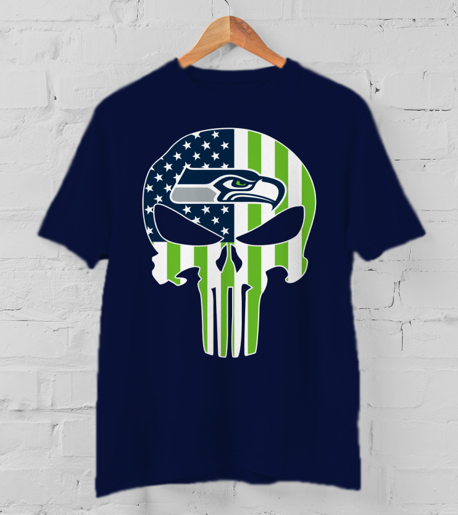 Seahawks American Flag Punisher Skull T-Shirt