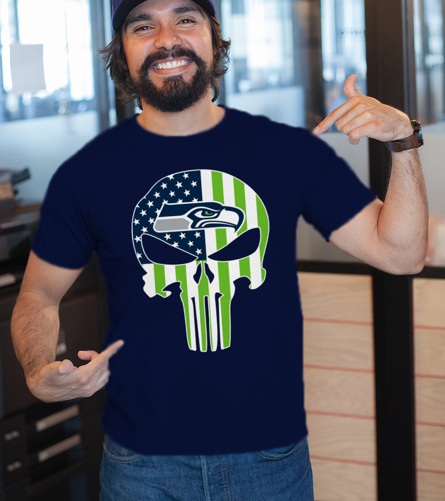 Seahawks American Flag Punisher Skull T-Shirt