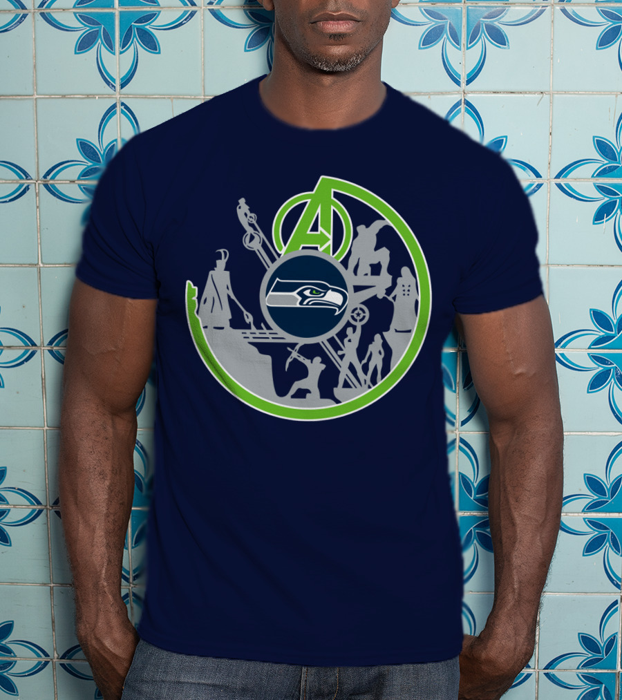 Seahawks Avengers Crossover Logo Silhouettes T-Shirt