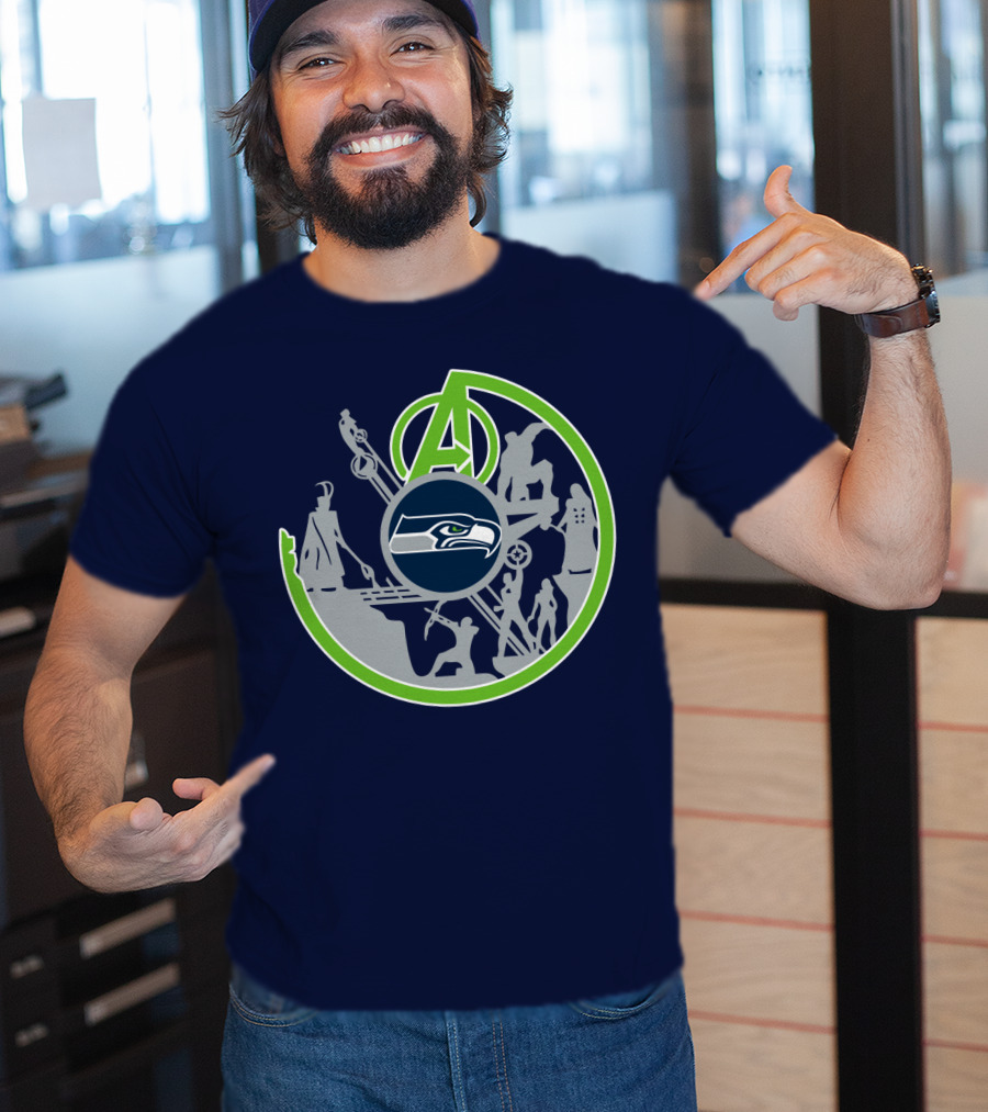 Seahawks Avengers Crossover Logo Silhouettes T-Shirt