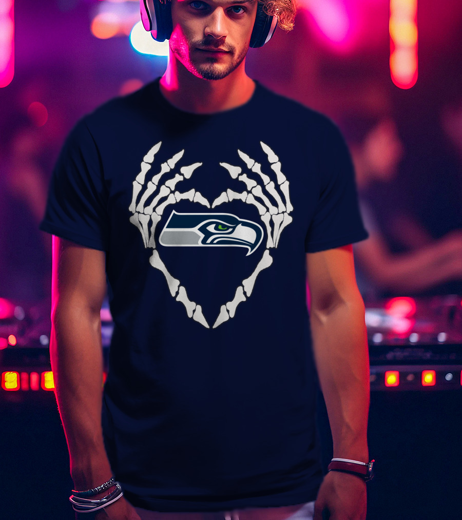 Seahawks Skull Bones Heart T-Shirt