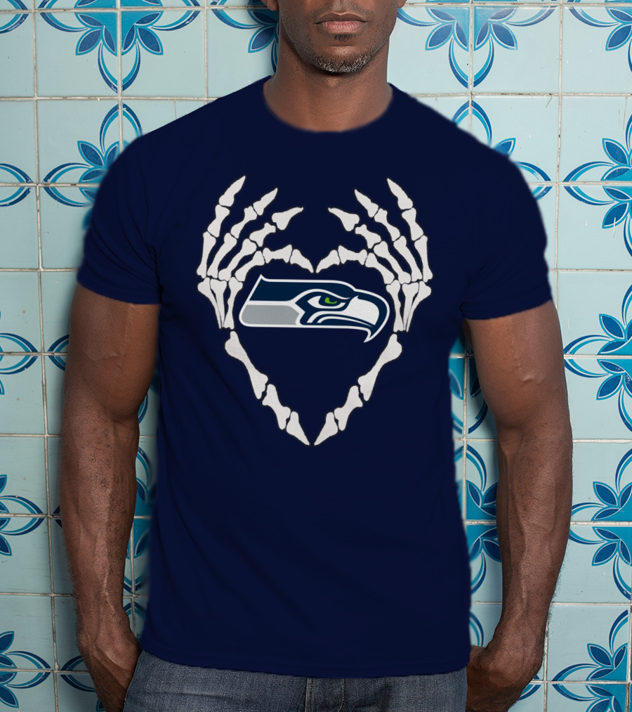 Seahawks Skull Bones Heart T-Shirt