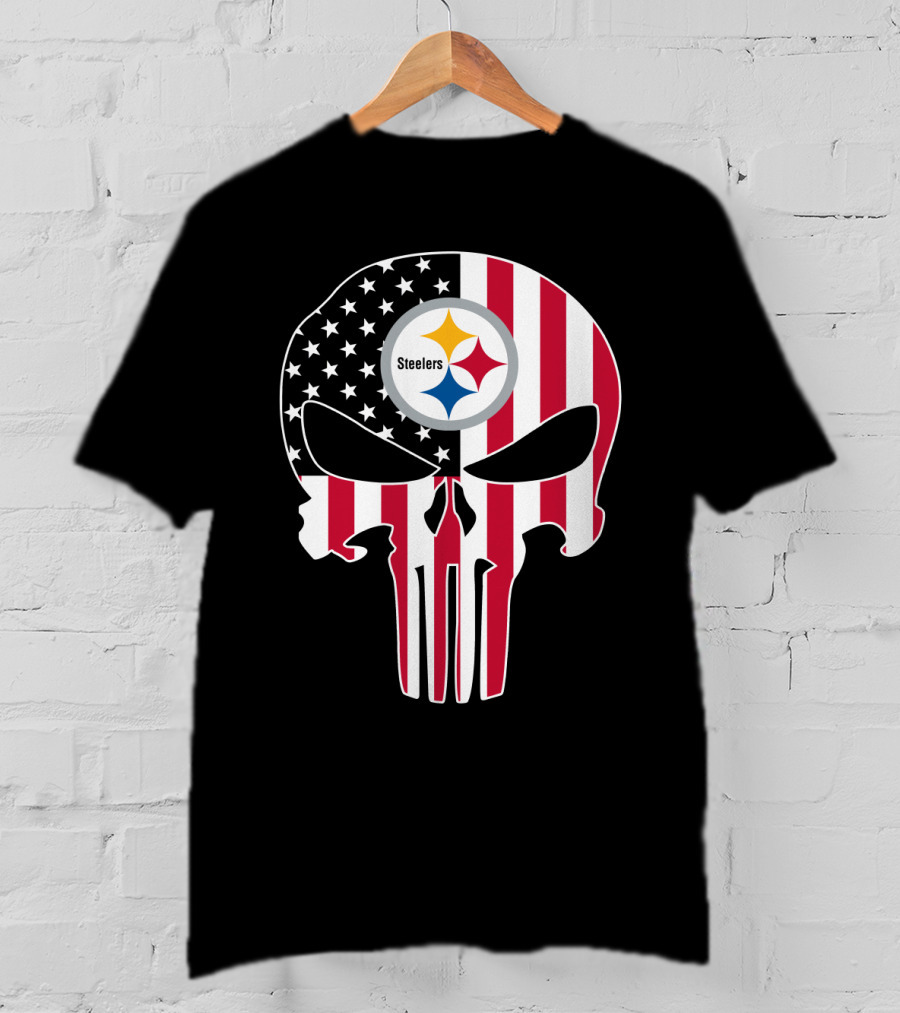 Steelers Skull American Flag T-Shirt