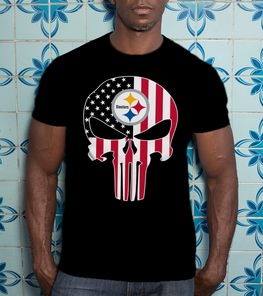 Steelers Skull American Flag T-Shirt