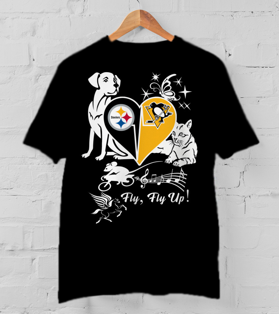 Steelers Penguins Fly Fly Up Music Butterfly Dog Cat Mouse Pegasus T-Shirt