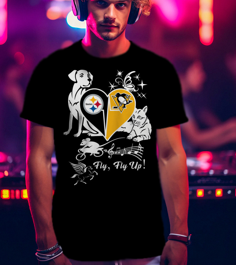 Steelers Penguins Fly Fly Up Music Butterfly Dog Cat Mouse Pegasus T-Shirt
