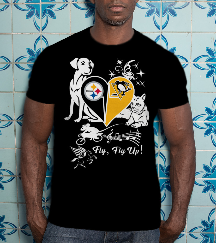 Steelers Penguins Fly Fly Up Music Butterfly Dog Cat Mouse Pegasus T-Shirt