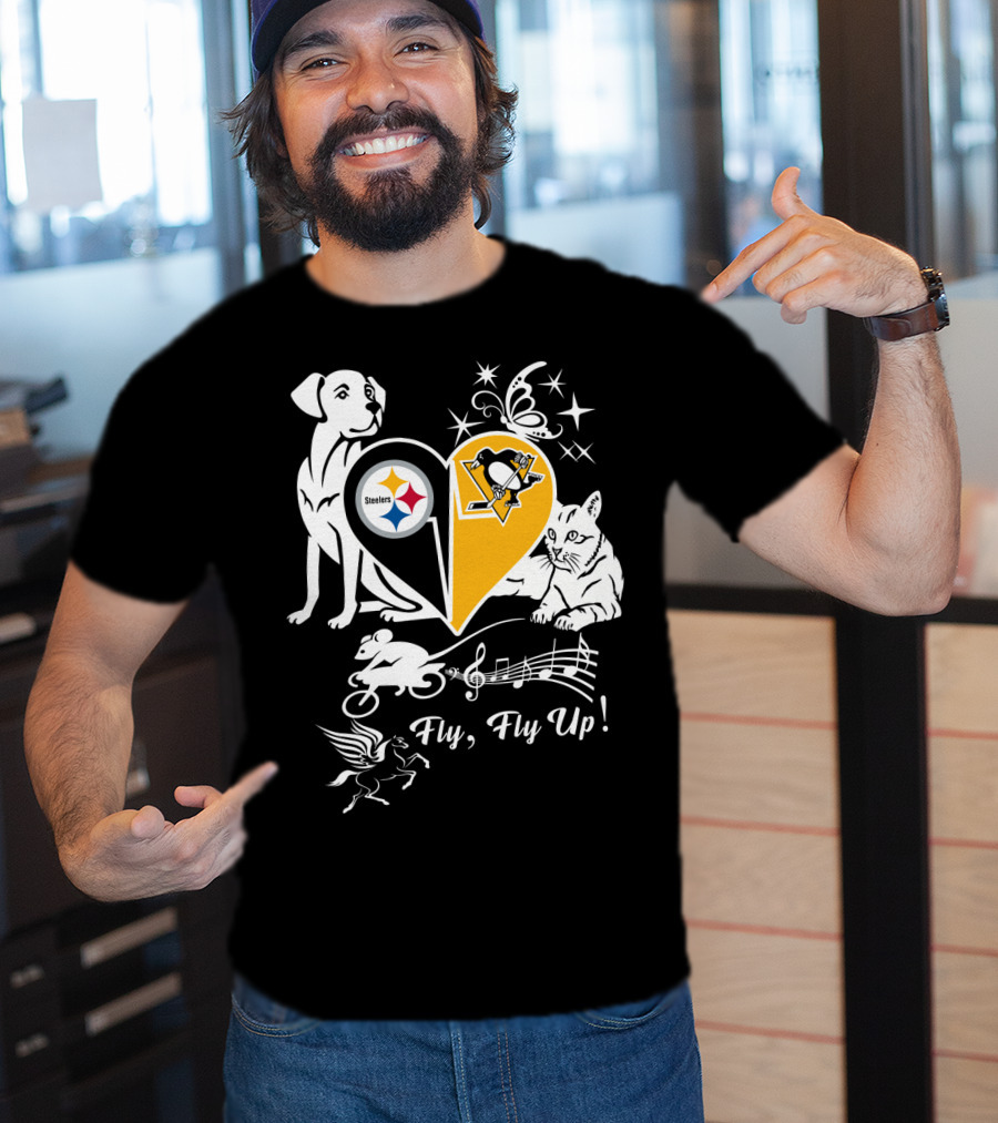 Steelers Penguins Fly Fly Up Music Butterfly Dog Cat Mouse Pegasus T-Shirt