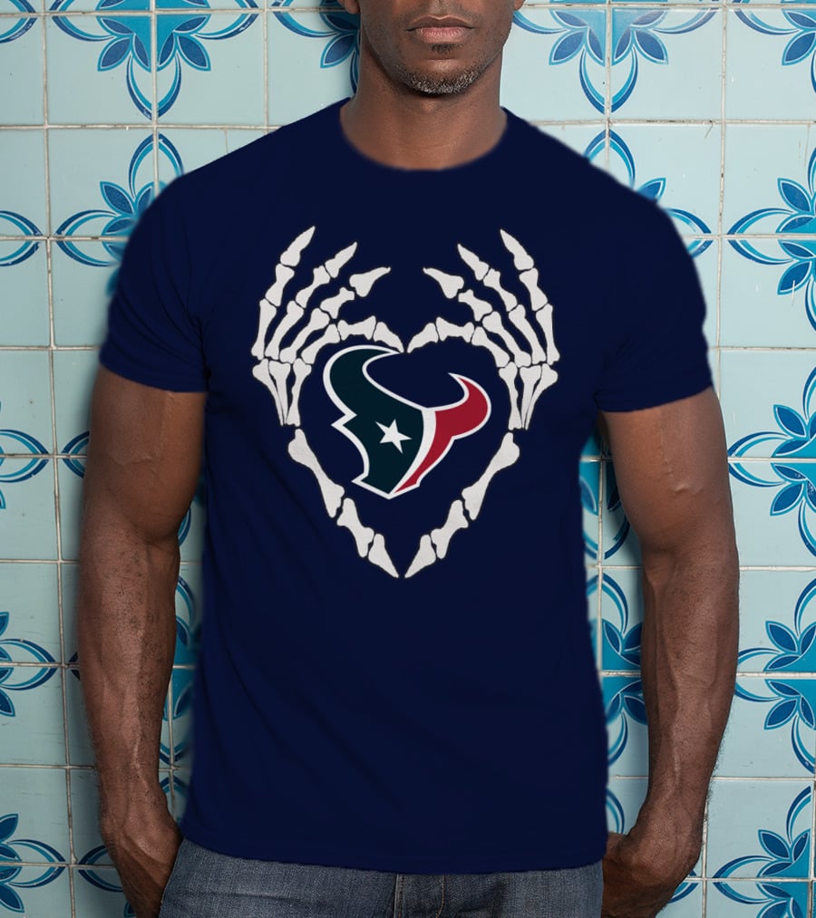 Texans Skeleton Hands Heart T-Shirt