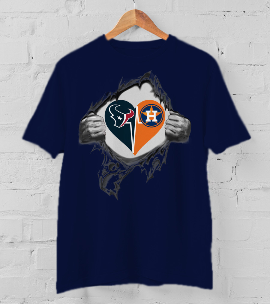 Texans Astros Heart Logo Fusion T-Shirt