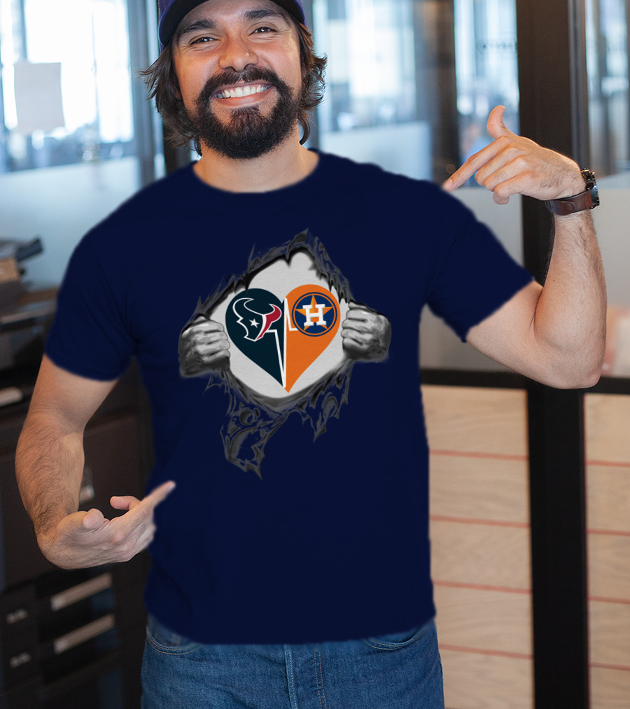 Texans Astros Heart Logo Fusion T-Shirt