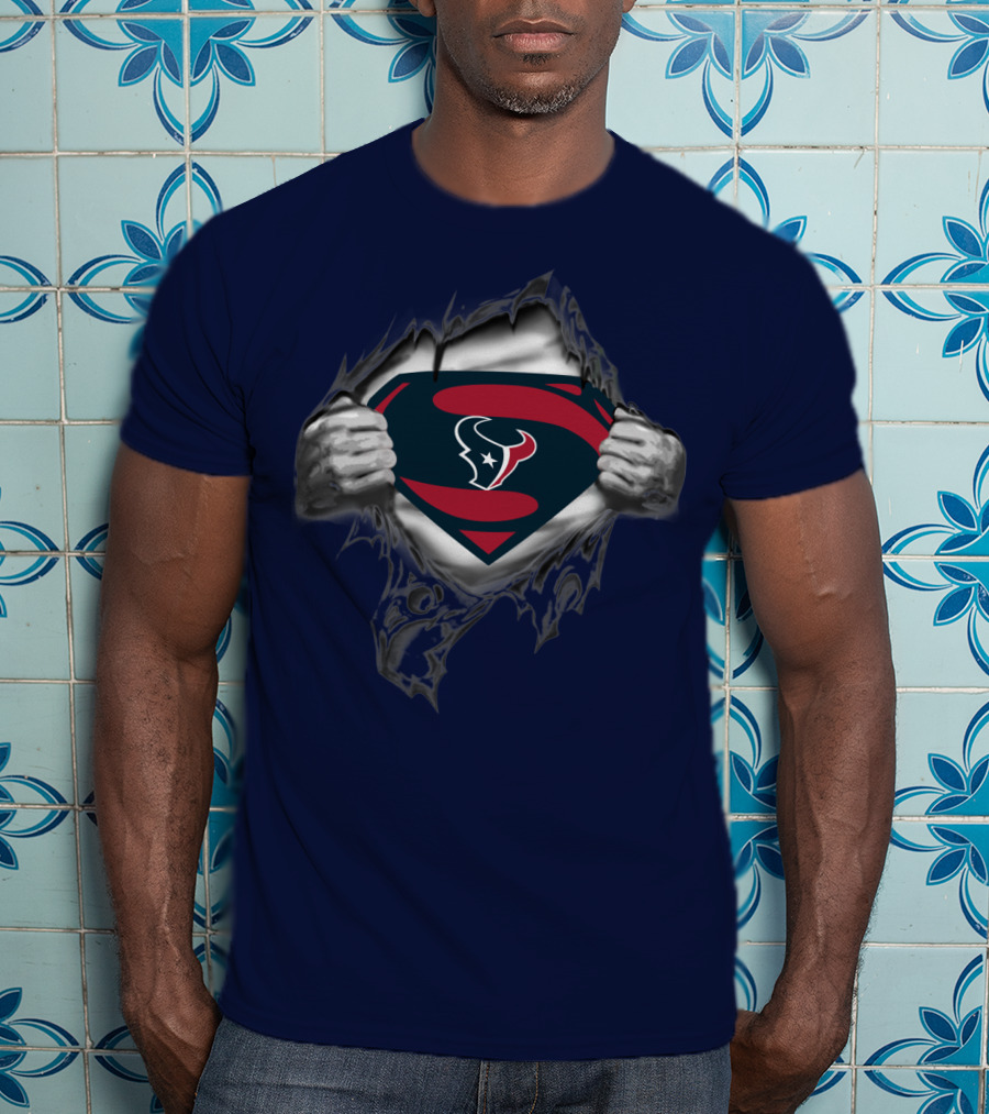 Texans Superhero Logo Rip T-Shirt