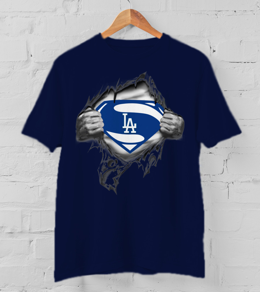 Superman Style Los Angeles Dodgers Logo On Blue T-Shirt