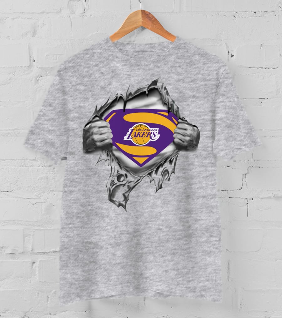 Superman Los Angeles Lakers Basketball Logo Inside Ripped T-Shirt