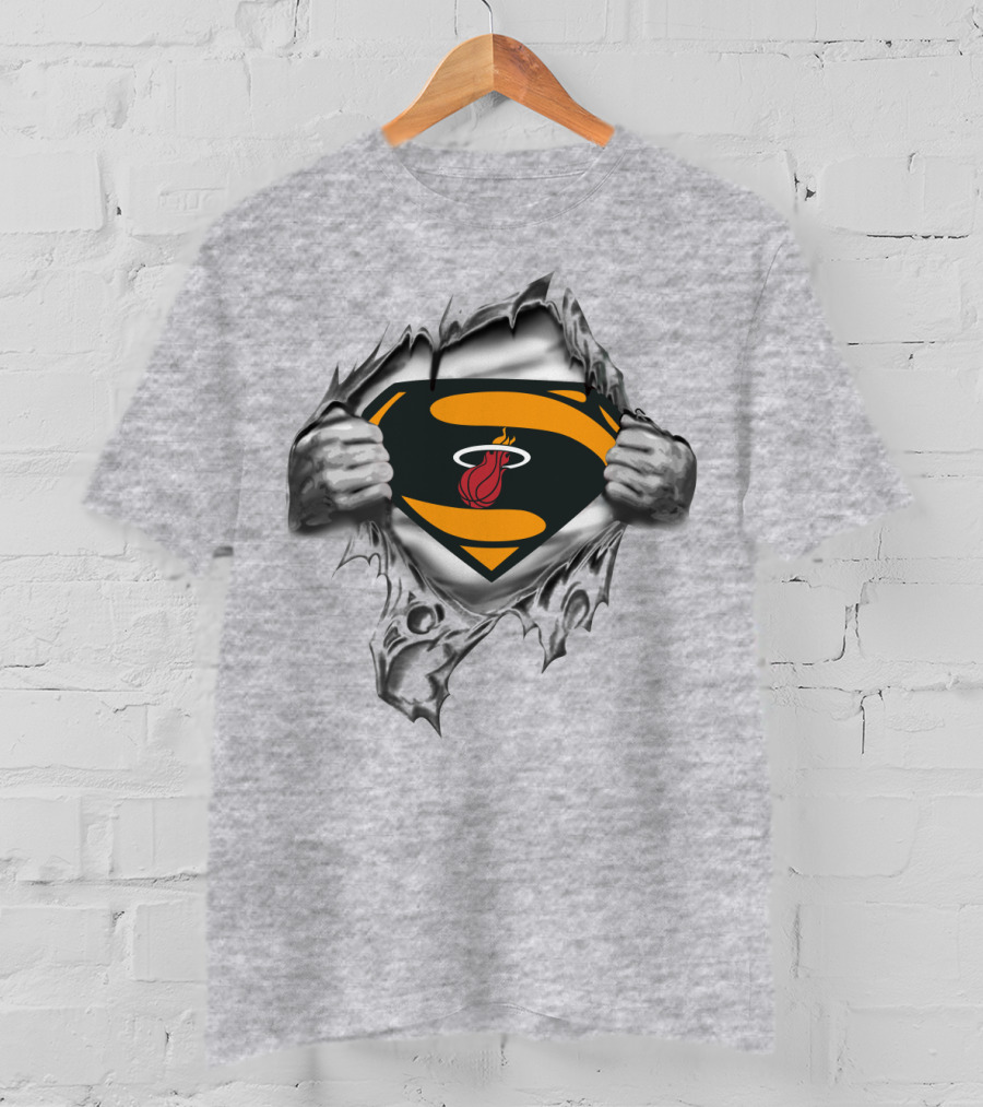 Miami Heat Superhero Basketball Logo Silver T-Shirt
