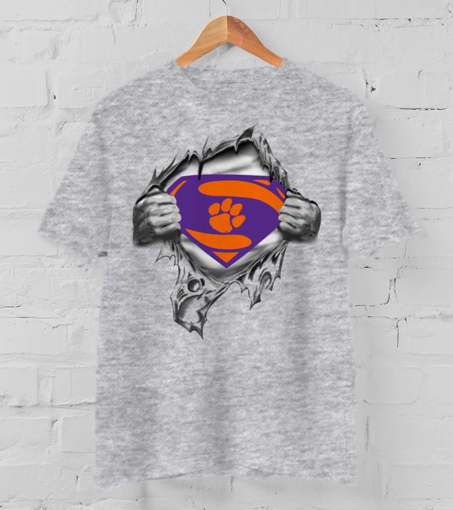 Clemson Tigers Superman Logo With Paw Print T-Shirt