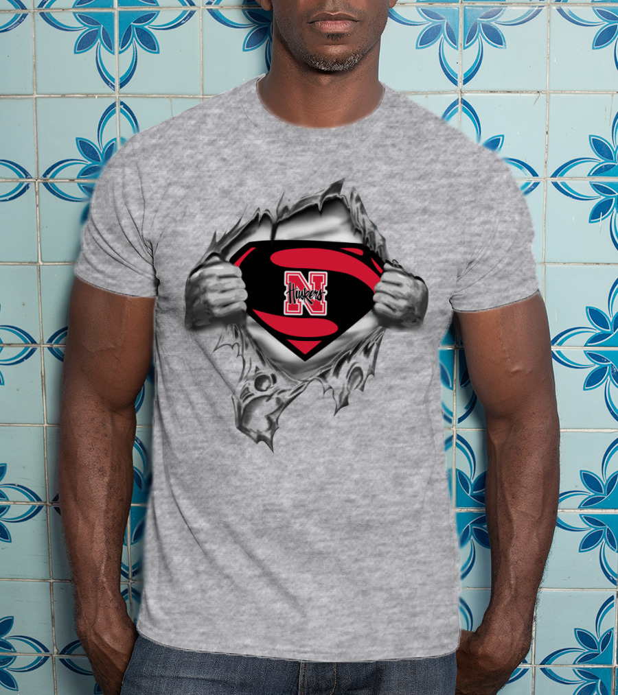 Nebraska Cornhuskers N Huskers Emblem Inside Steel Superhero Suit T-Shirt