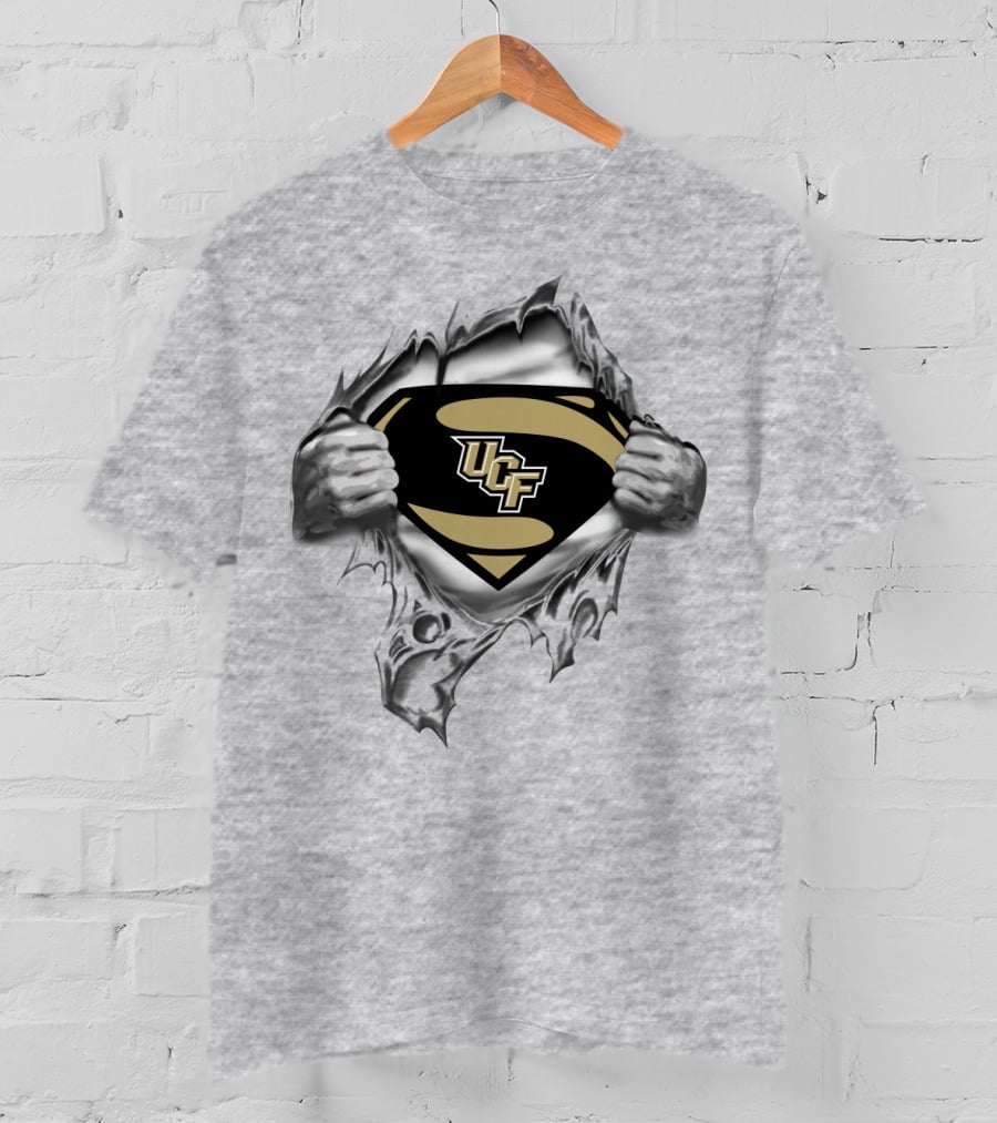 Ucf Knights Superhero Logo Grey Torn Chest T-Shirt