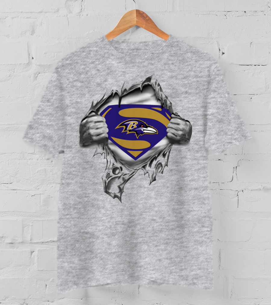 Baltimore Ravens Superhero Emblem Rip Through T-Shirt