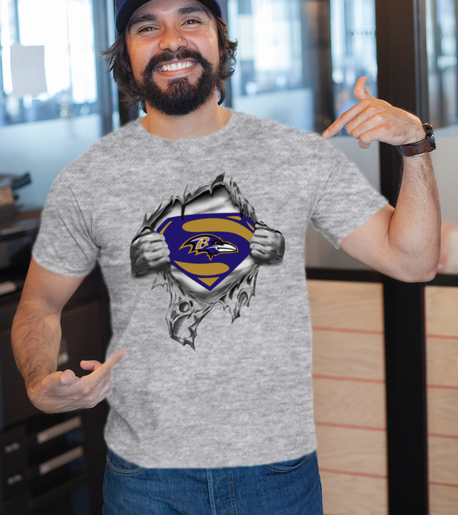 Baltimore Ravens Superhero Emblem Rip Through T-Shirt