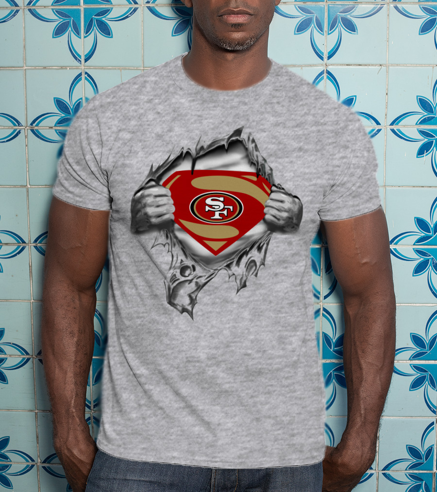 San Francisco 49ers Emblem With Superhero Rip And Sf T-Shirt