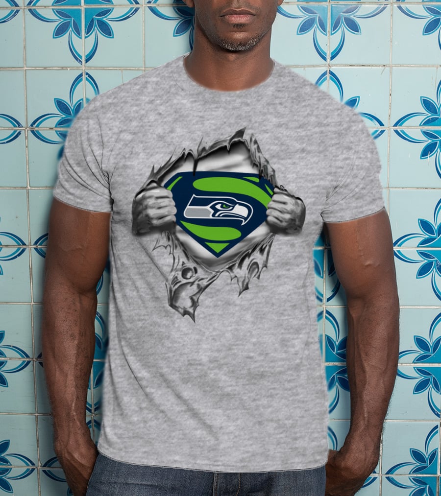Seattle Seahawks Superman Shield Rip T-Shirt