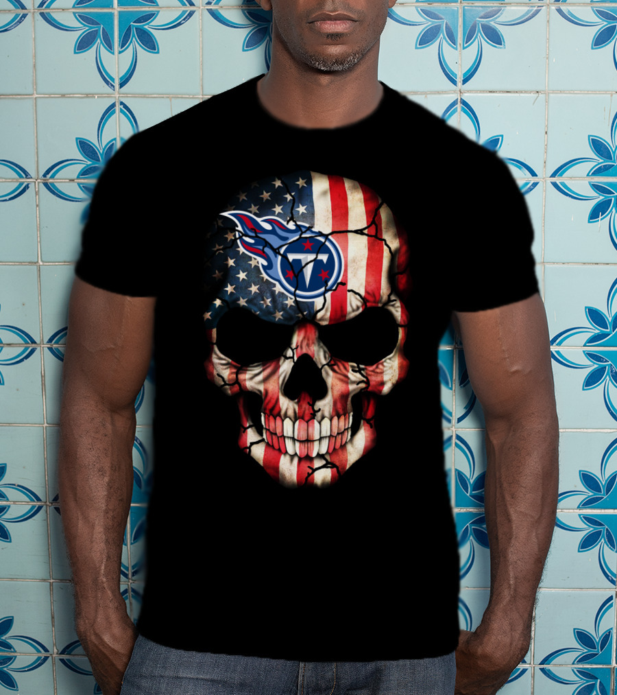 American Flag Skull With Tennessee Titans T-Shirt