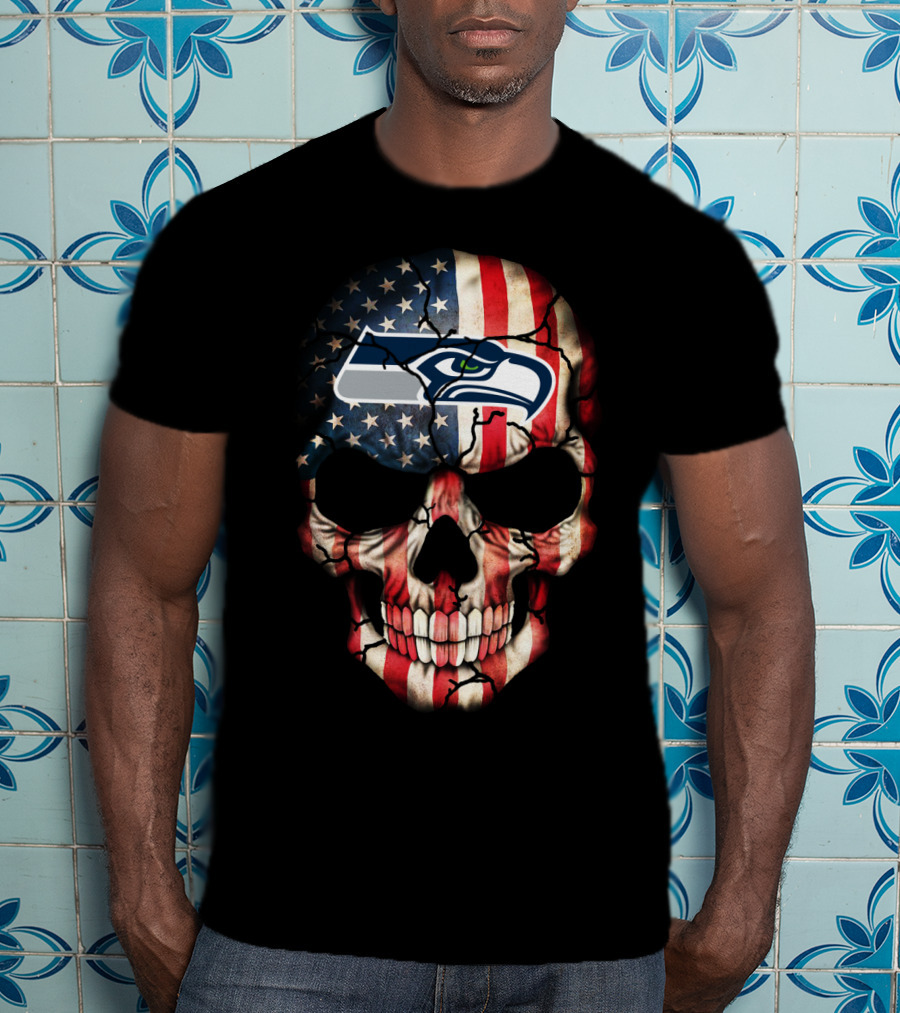 Seahawks American Flag Skull T-Shirt