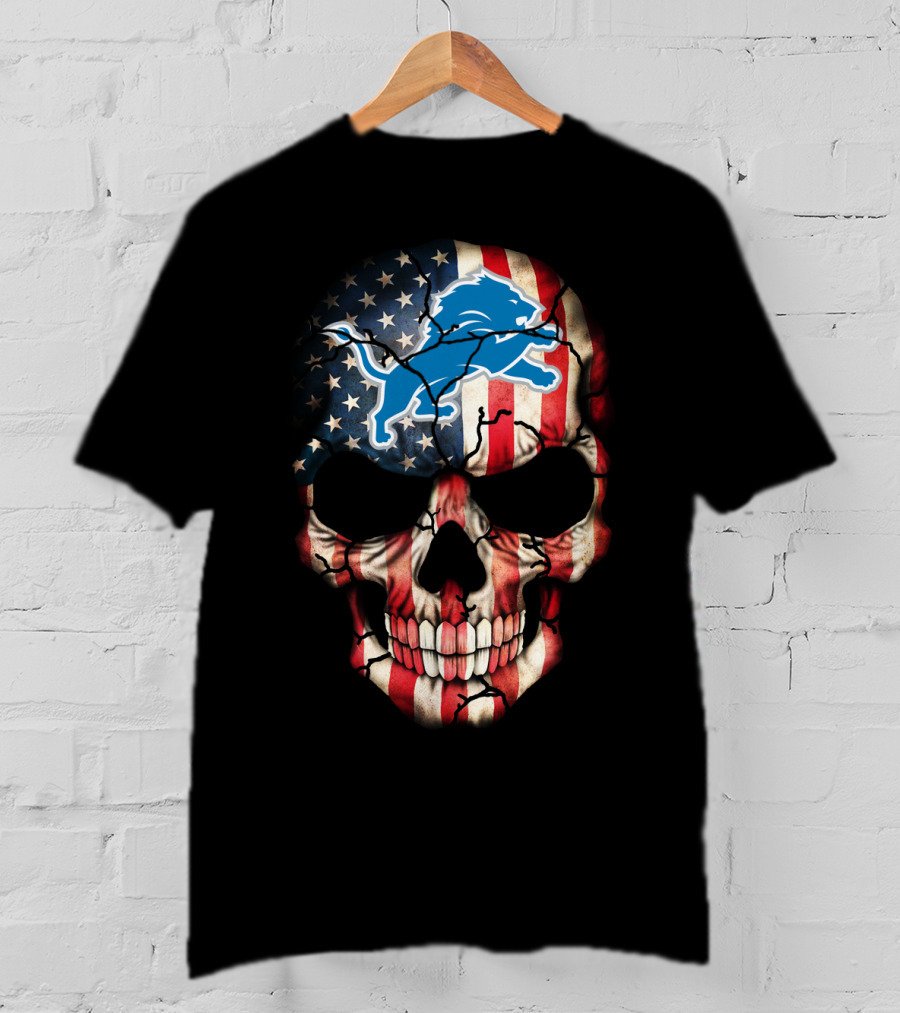 Detroit Lions American Flag Skull T-Shirt
