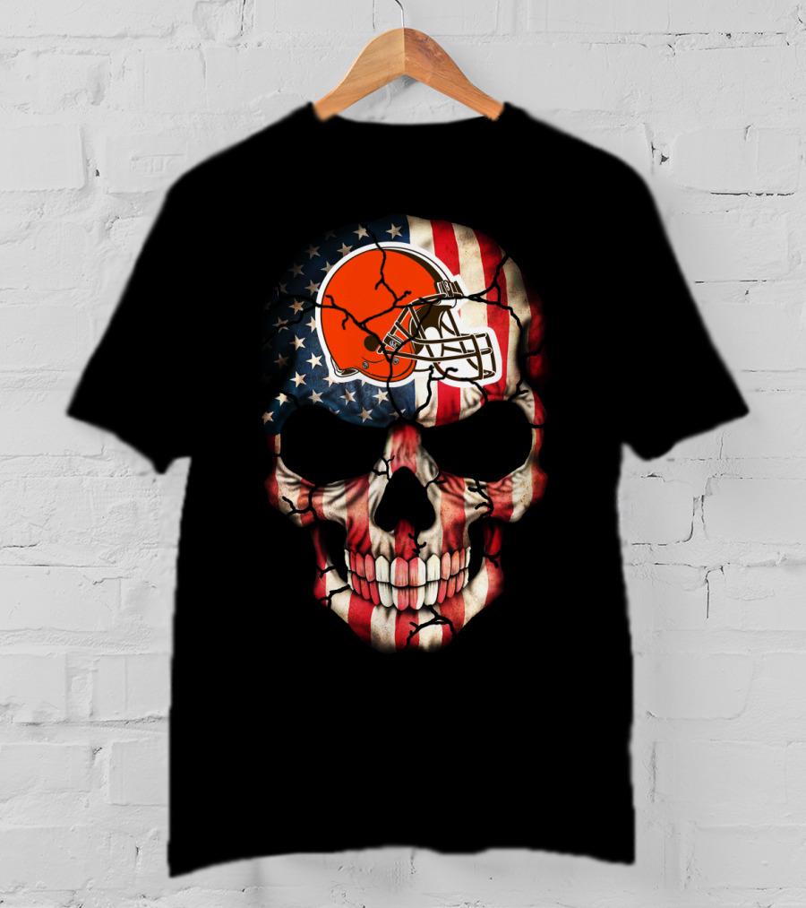 Cleveland Browns American Flag Skull T-Shirt