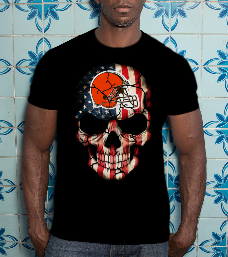 Cleveland Browns American Flag Skull T-Shirt