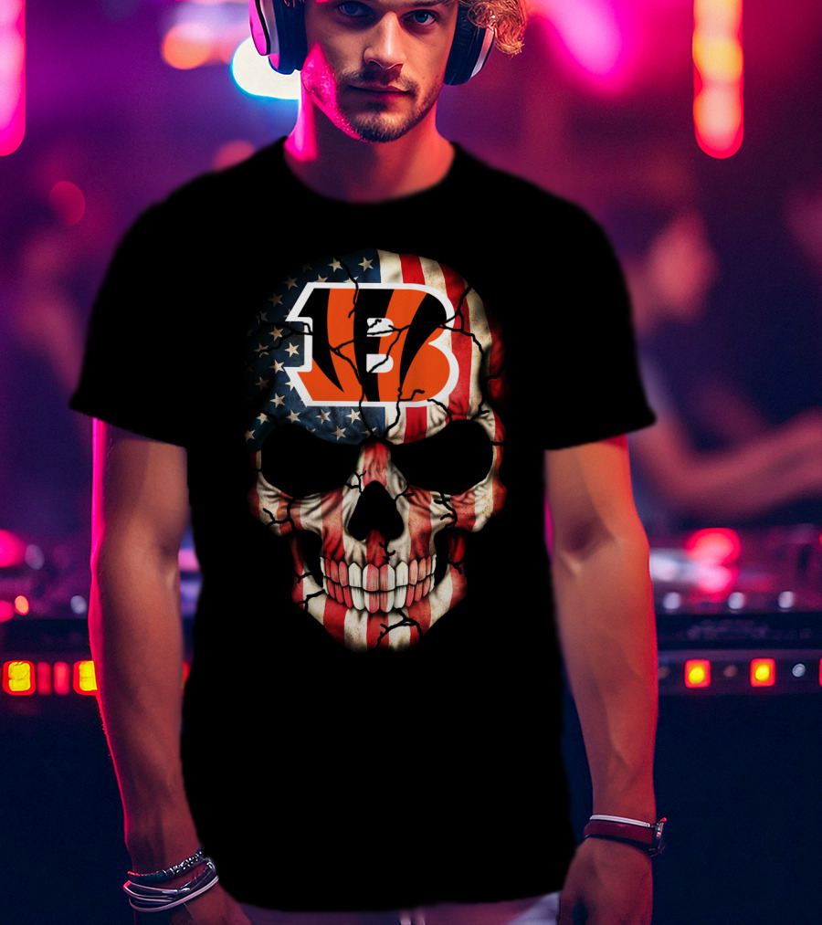 Bengals Skull American Flag T-Shirt