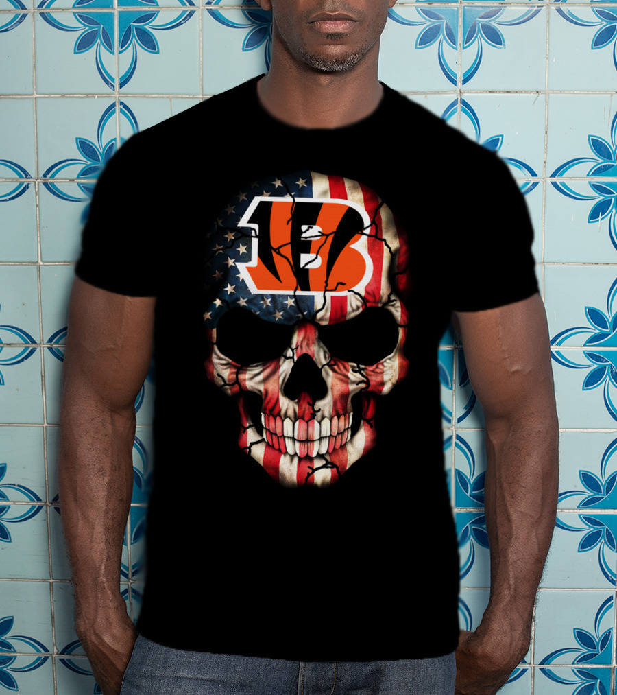 Bengals Skull American Flag T-Shirt
