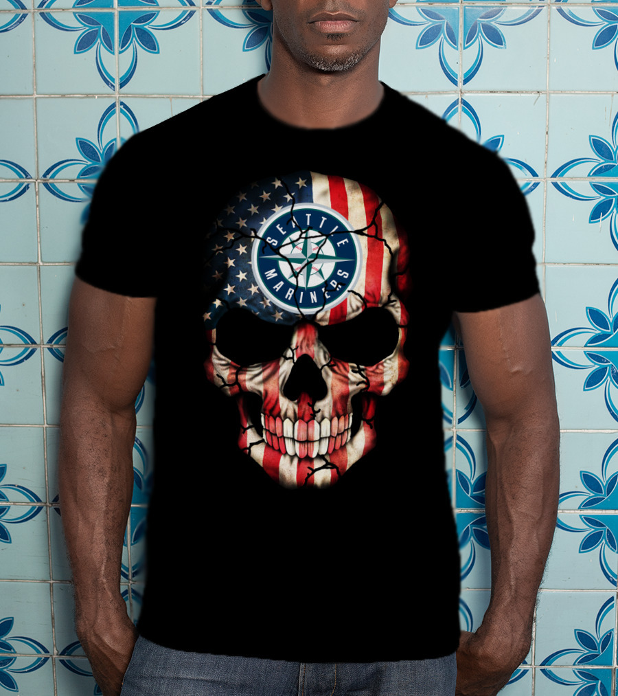 Seattle Mariners American Flag Skull T-Shirt