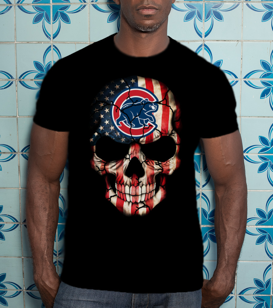 Chicago Cubs American Flag Skull T-Shirt