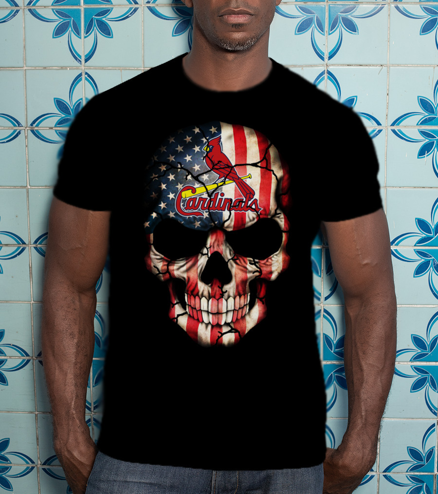 American Flag Skull With St. Louis Cardinals T-Shirt