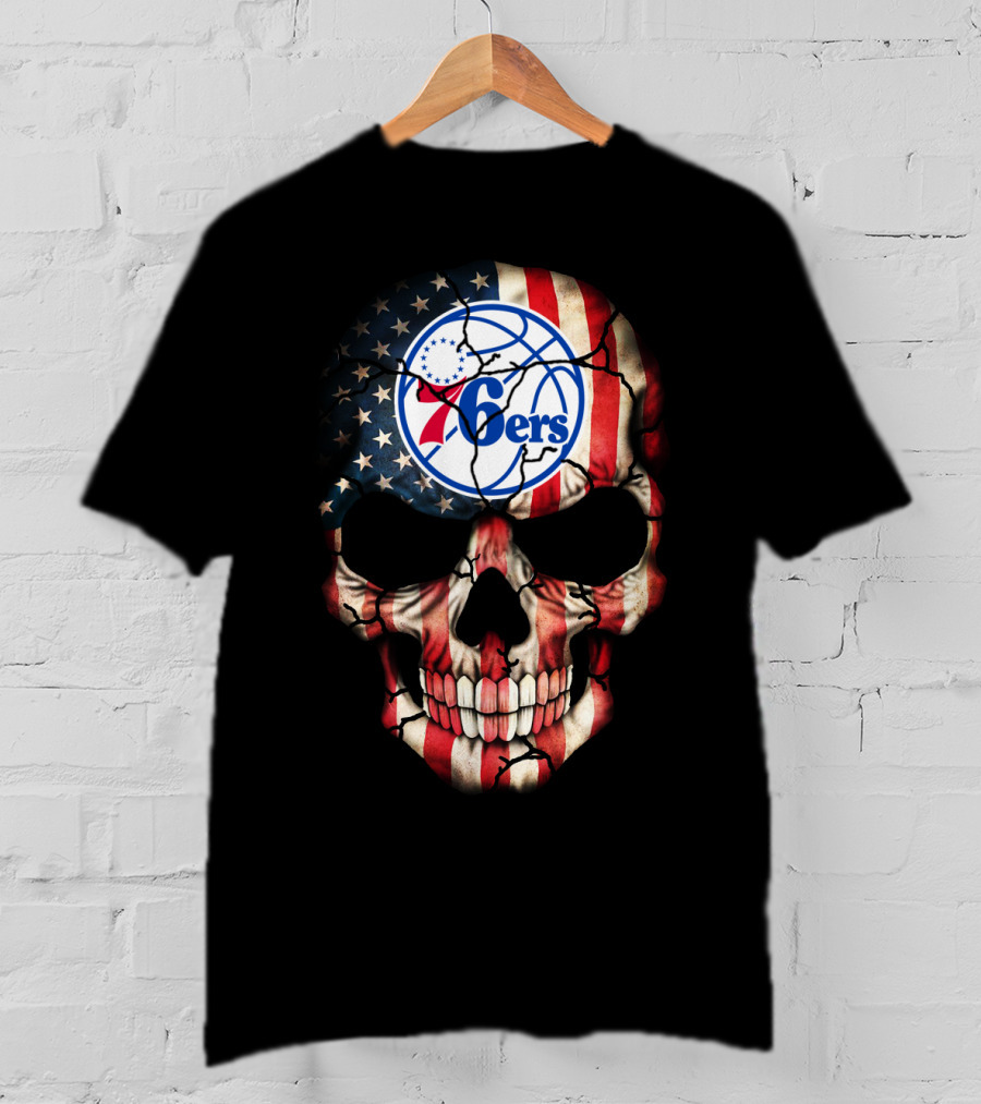 Philadelphia 76ers American Flag Skull T-Shirt