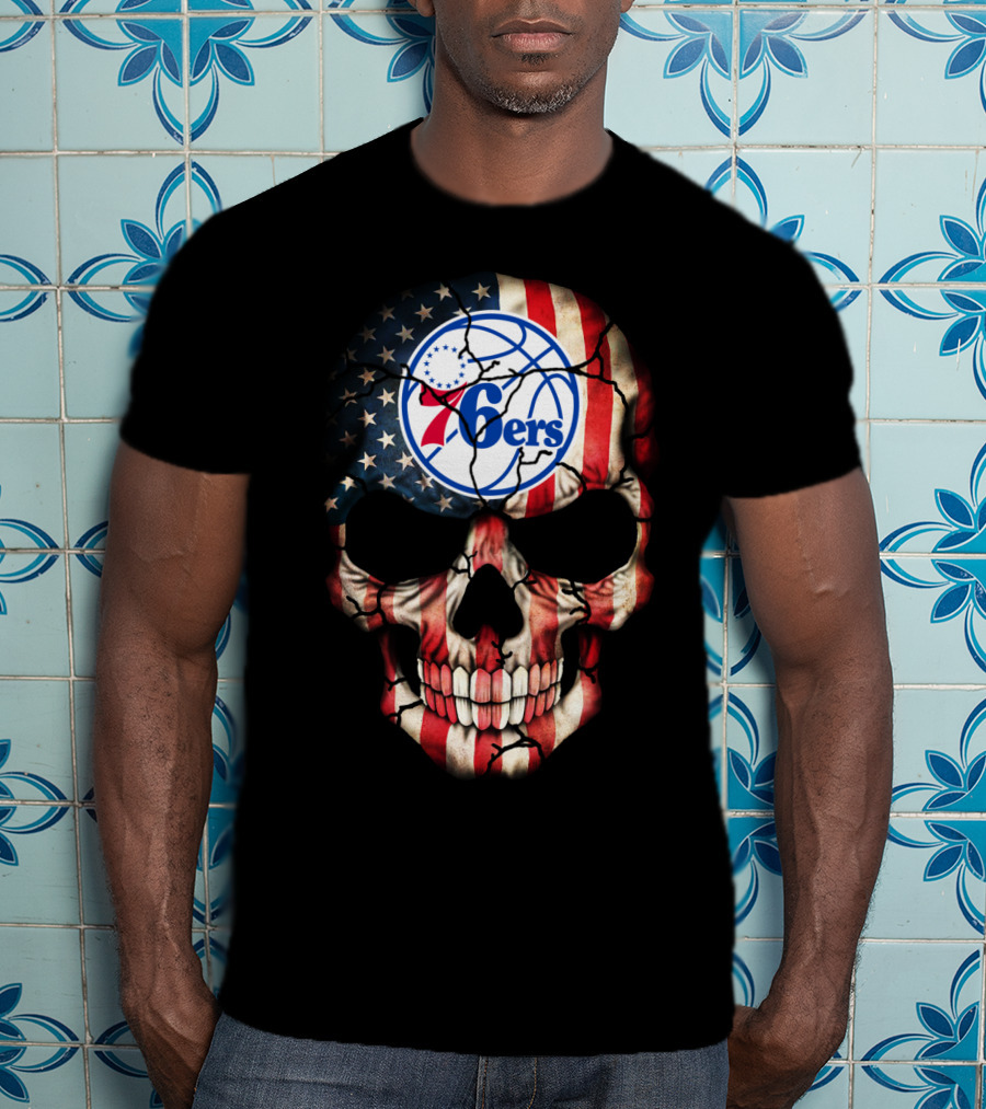 Philadelphia 76ers American Flag Skull T-Shirt