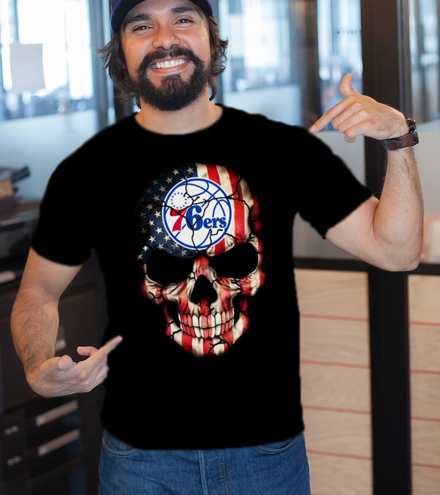 Philadelphia 76ers American Flag Skull T-Shirt