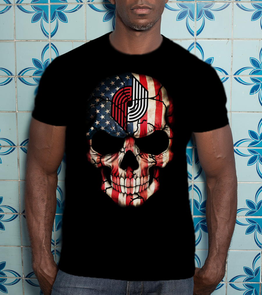 Portland Trail Blazers American Flag Skull T-Shirt