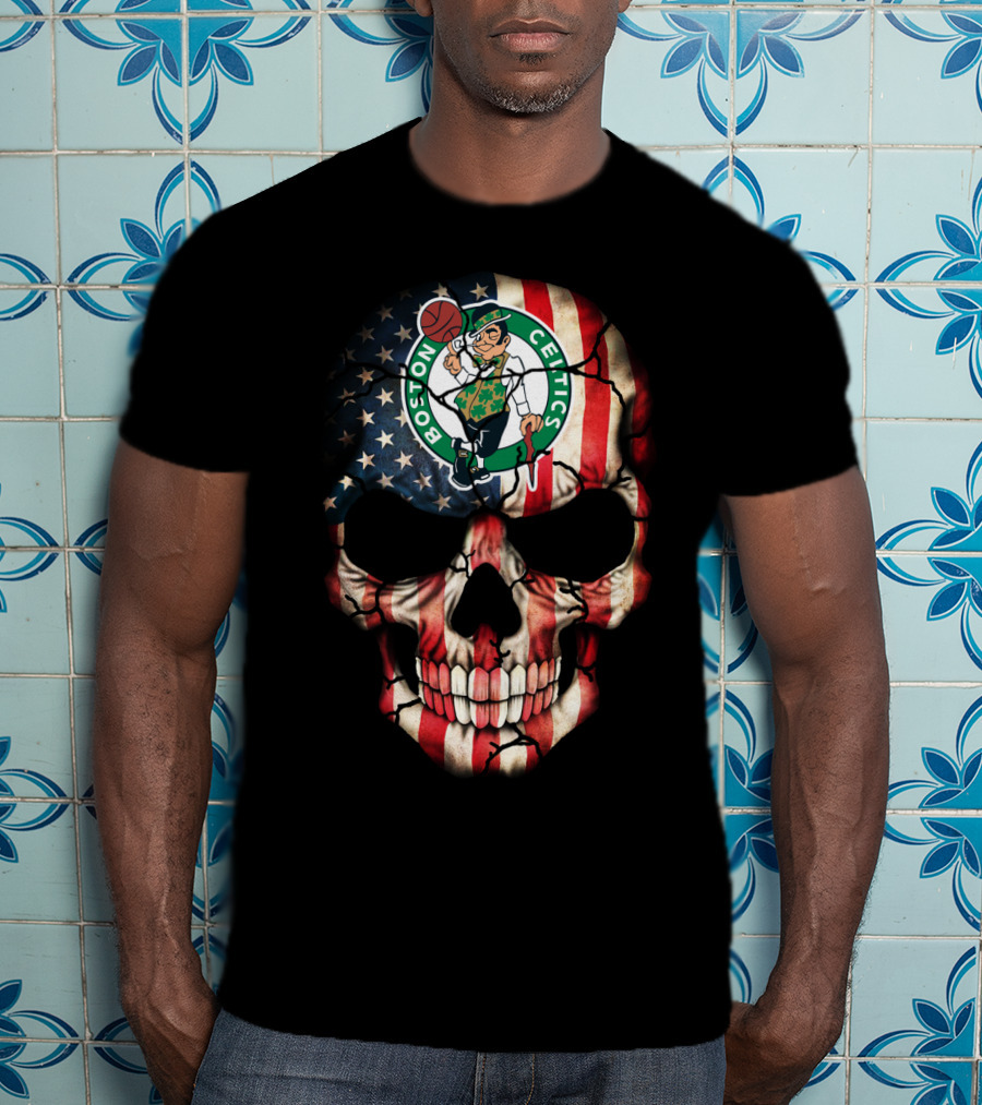 Boston Celtics Skull American Flag T-Shirt