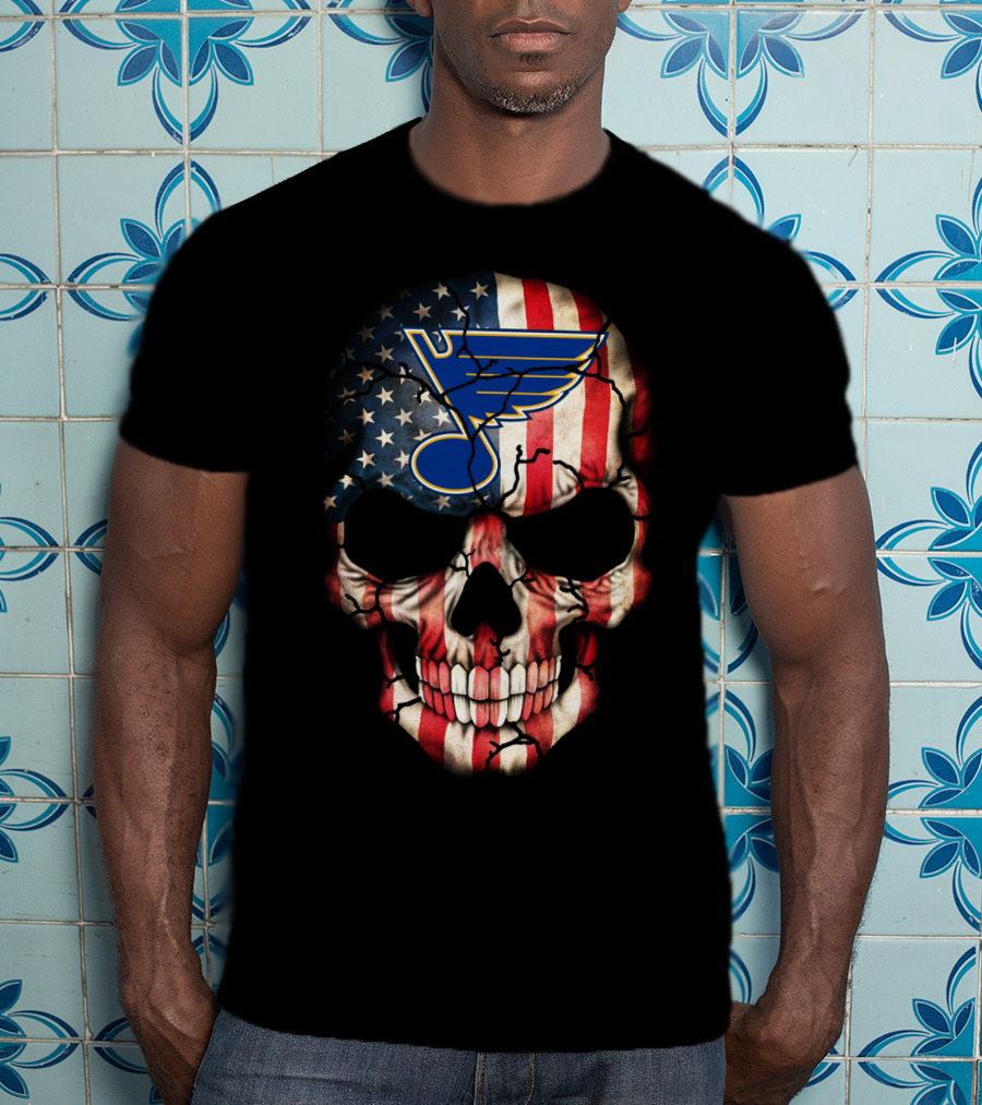 St. Louis Blues American Flag Skull T-Shirt