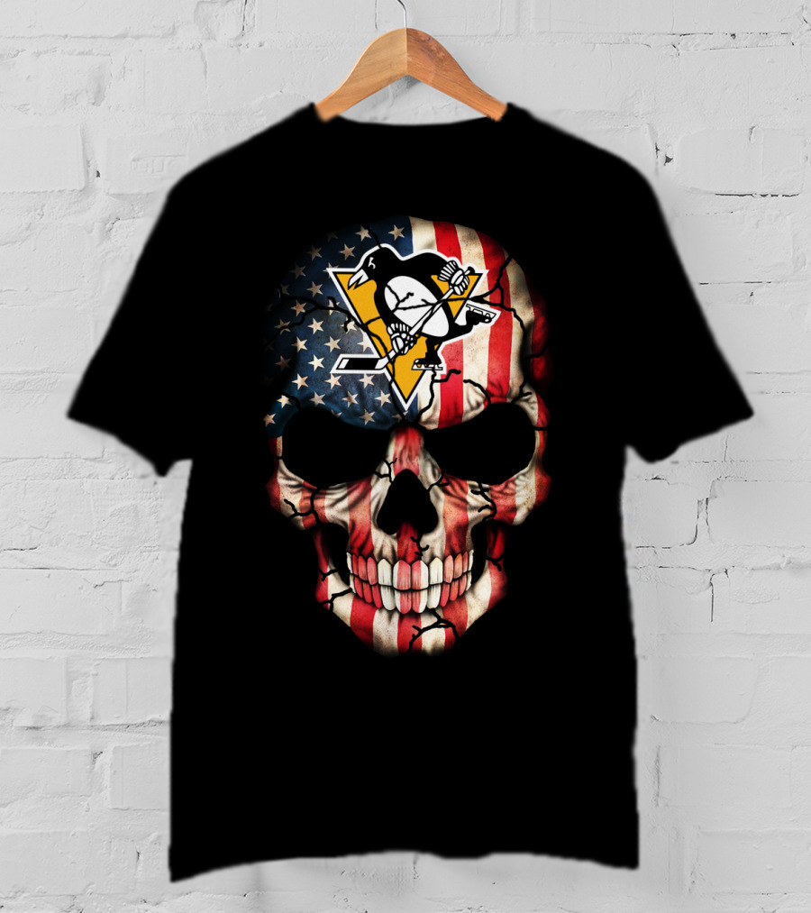 Pittsburgh Penguins American Flag Skull T-Shirt