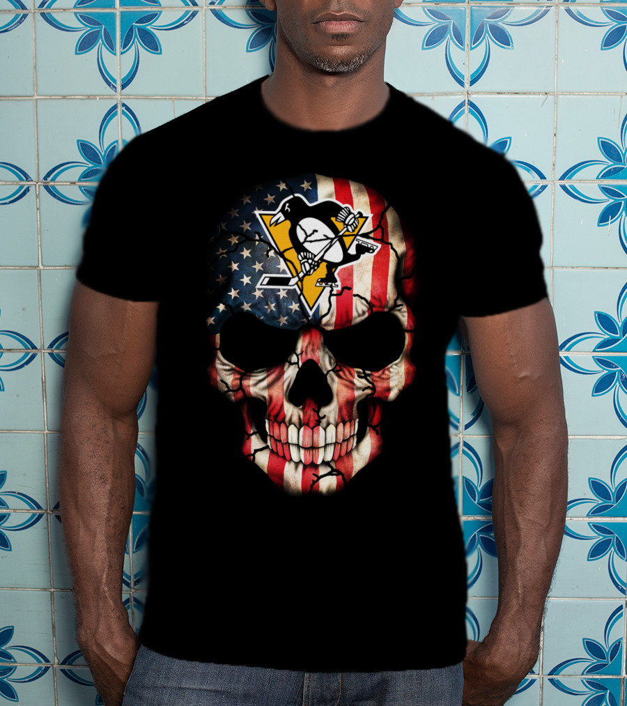 Pittsburgh Penguins American Flag Skull T-Shirt