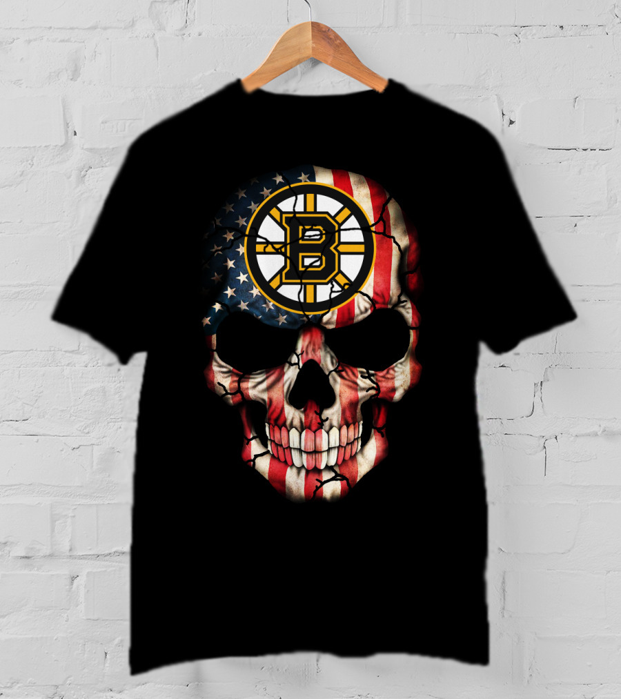 Boston Bruins American Flag Skull T-Shirt
