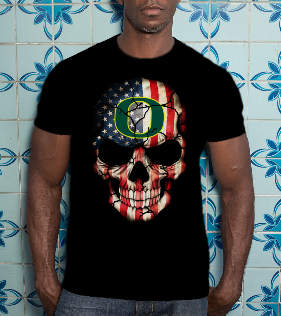 Oregon Ducks American Flag Skull T-Shirt