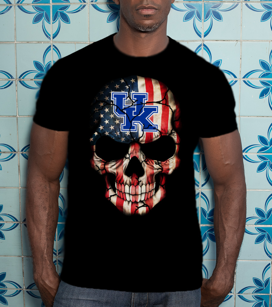 Kentucky Wildcats American Flag Skull T-Shirt