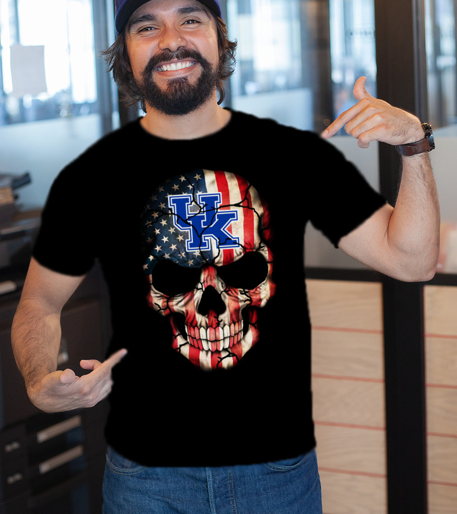 Kentucky Wildcats American Flag Skull T-Shirt