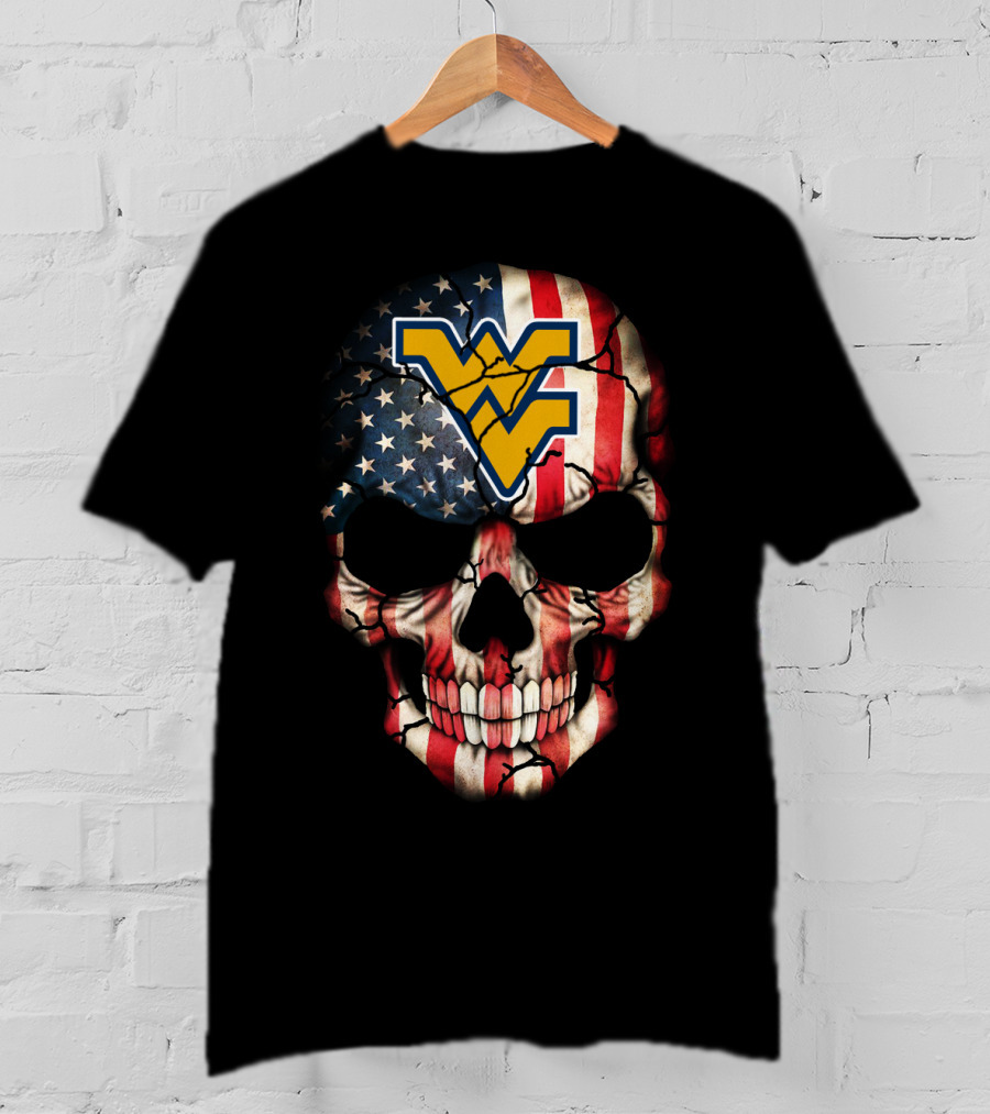 West Virginia Mountaineers American Flag Skull T-Shirt